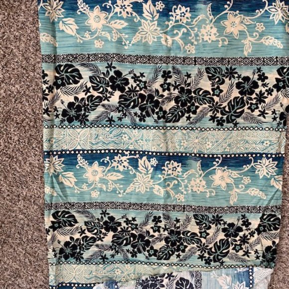 Hawaiian Print Fabric, Green Beige, Black - Picture 3 of 7